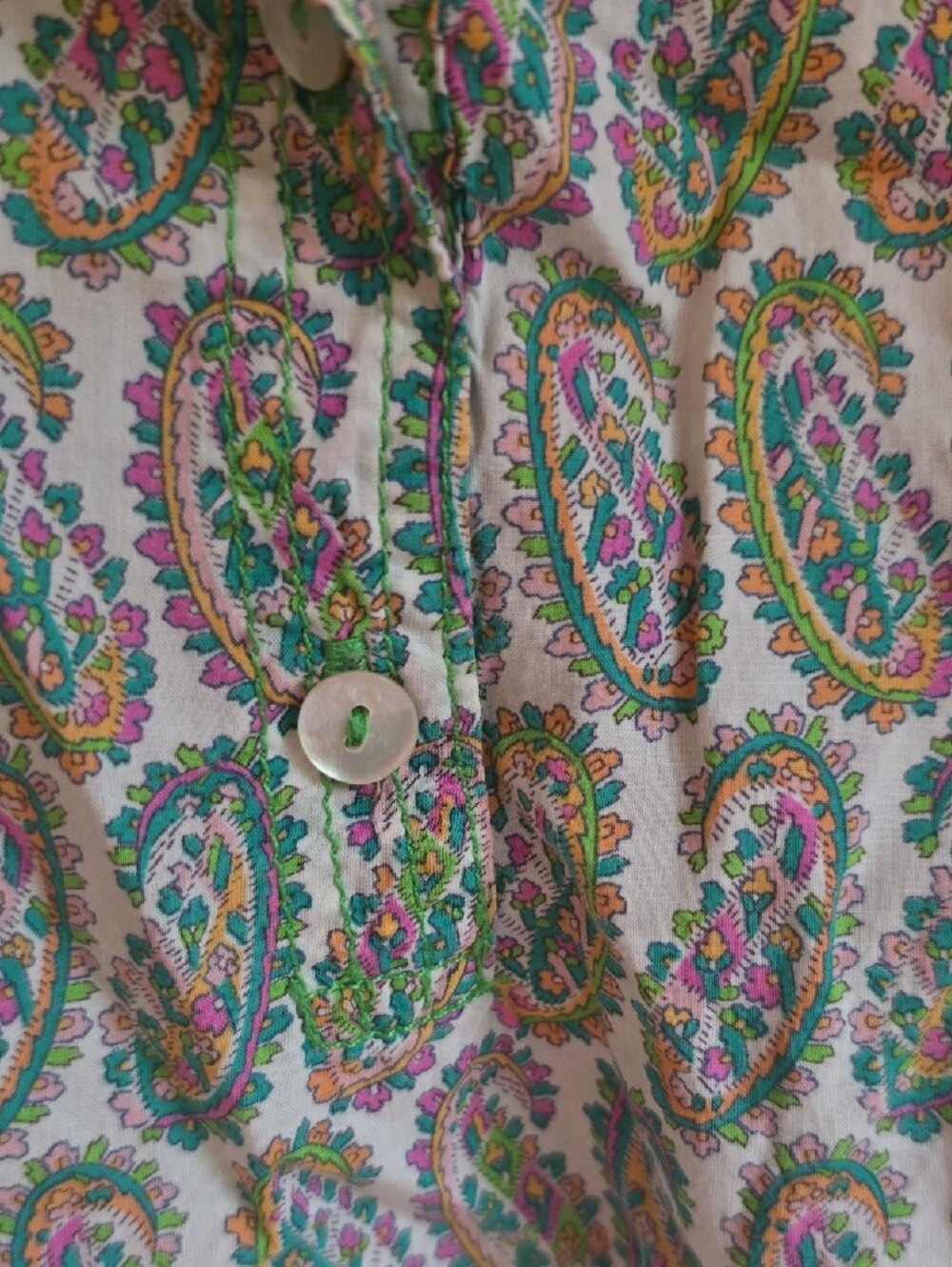 Peek White Paisley Puff Sleeve Top with Green and Purple Accents